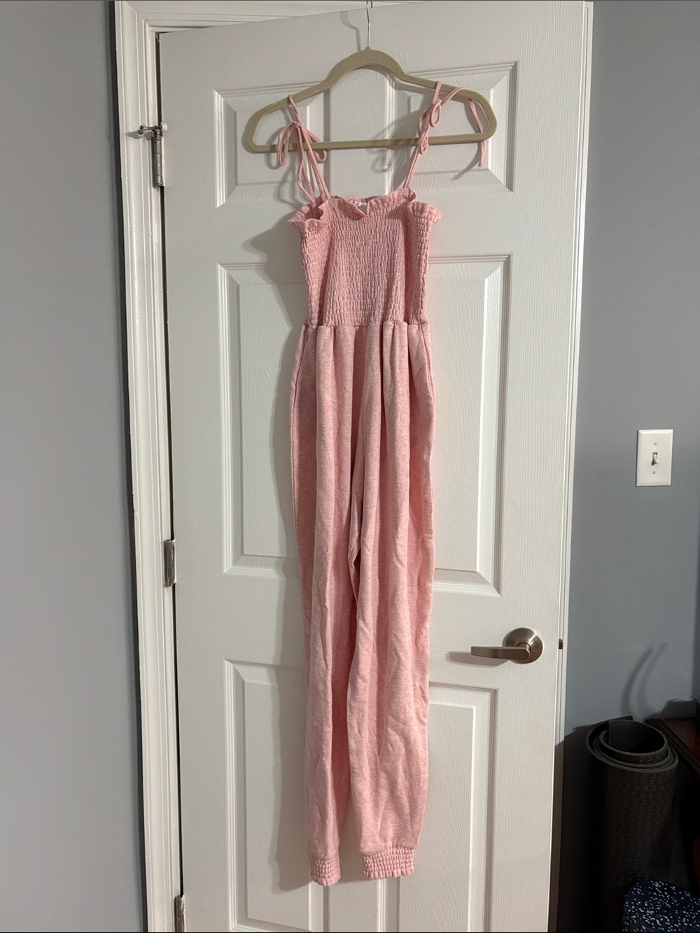 VENUS Pink Smocked Jumpsuit with Tie Straps